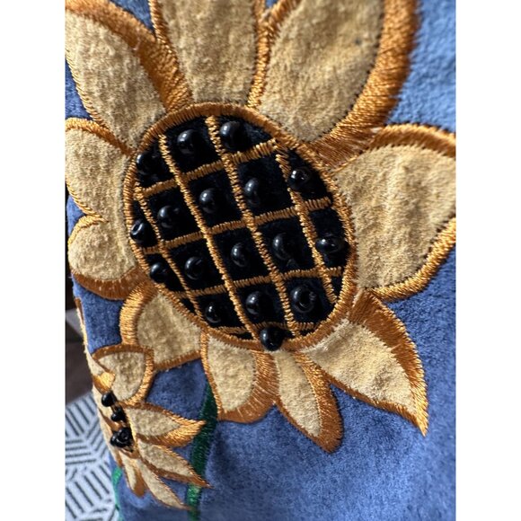 The Quacker Factory Womens Medium Blue Leather Jacket With Sunflower Embroidery - Picture 9 of 16